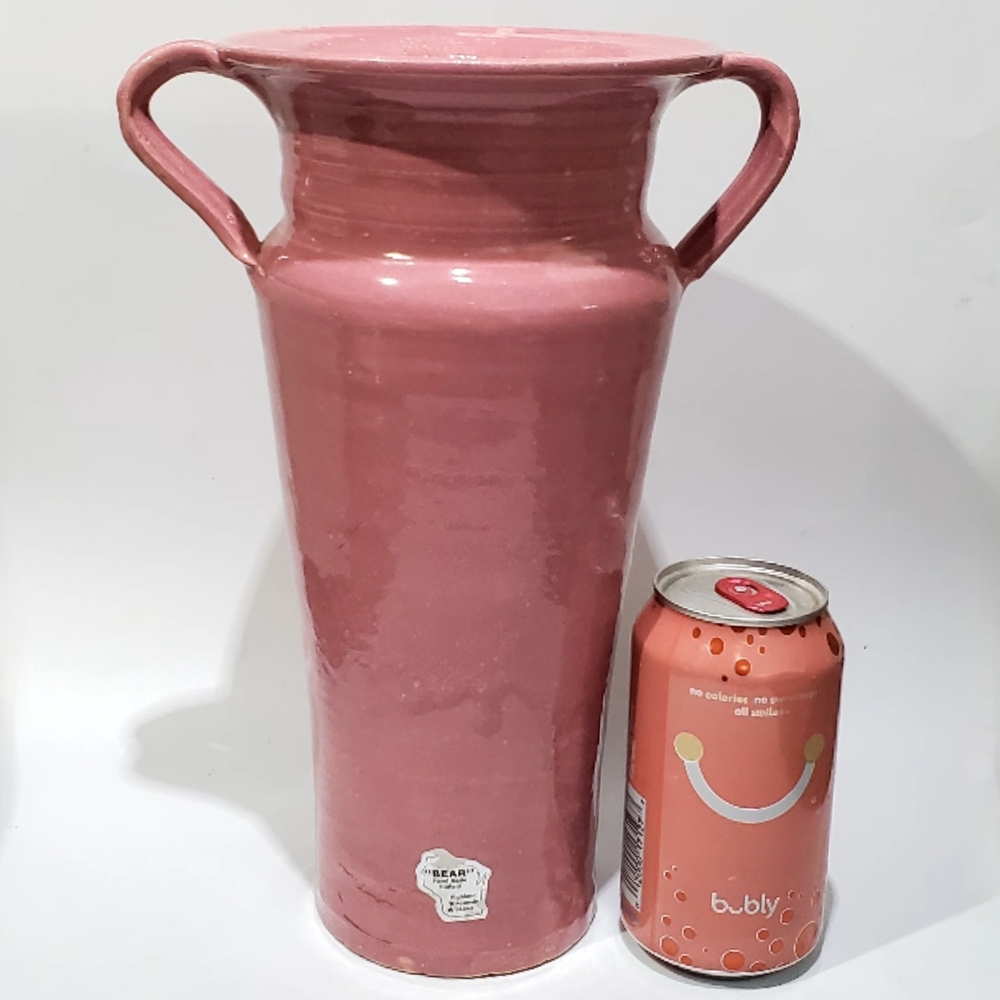 11 1/4" Handmade Pink Drip Glaze Vase by Bear Pottery Highland Wisconsin